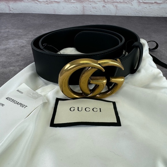 Gucci 2015 Re Edition Wide Leather Belt Gg Double Marmont Black 400593 85/34 - Picture 10 of 10